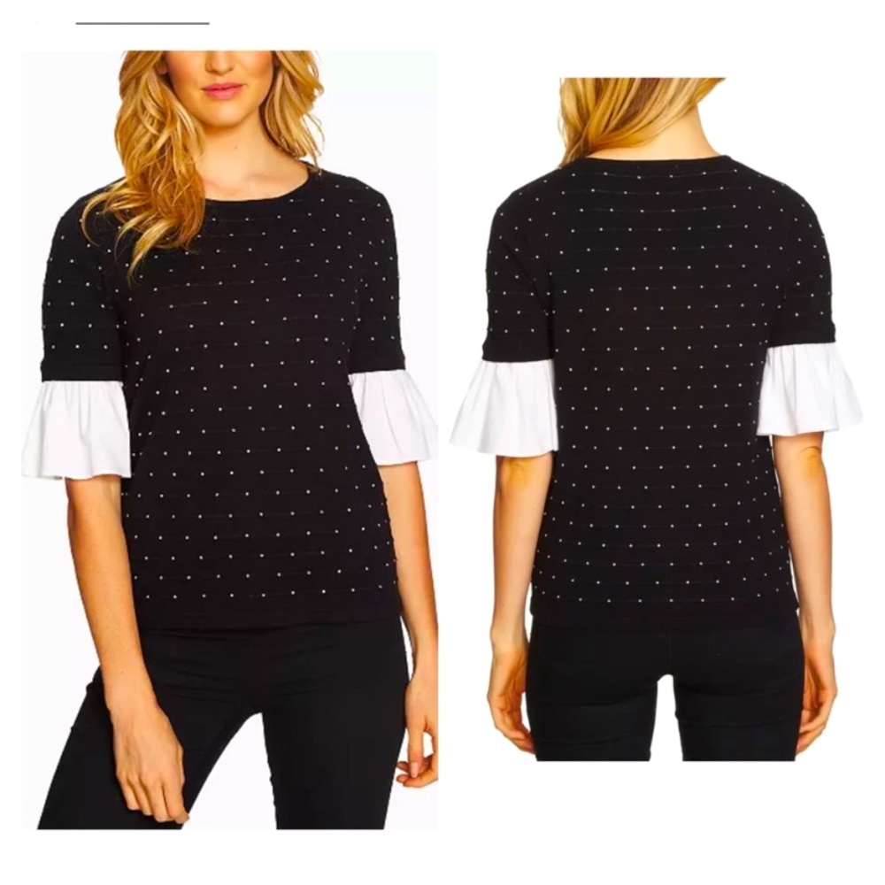 CeCe black short sleeve sweater with ruffle sleeve